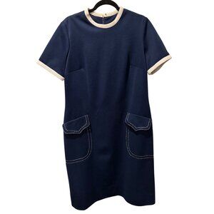 Vintage Henry-Lee Navy Short Sleeve Dress With Contrast Trim & Decorative Pocket